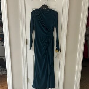 Betsy and Adam Forest Green Draped Long Sleeve Dress